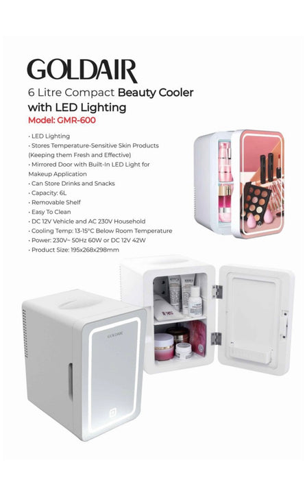 Goldair Compact Beauty Cooler with Mirror & LED Light GMR-600