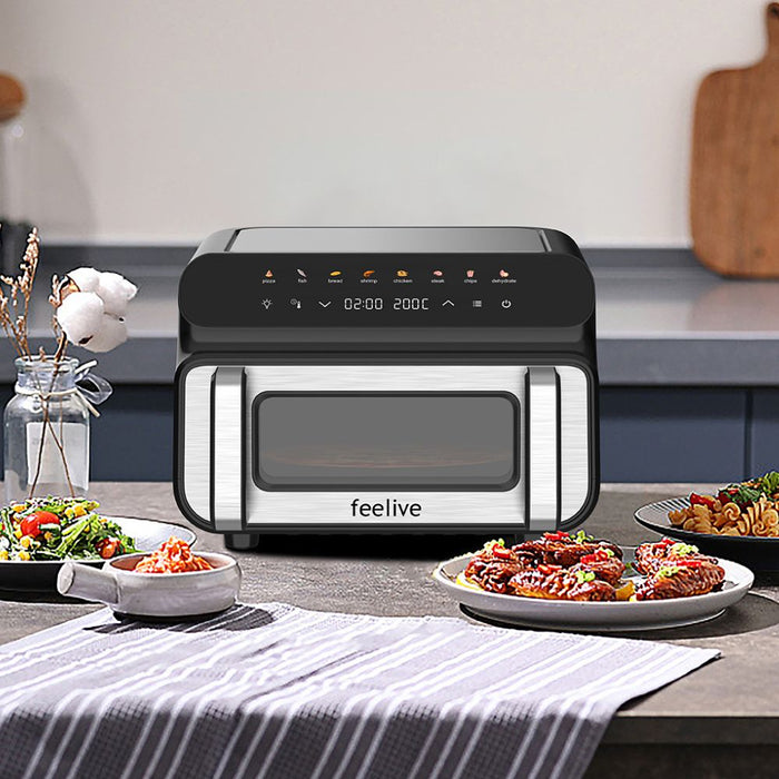 Feelive 10L Digital Air Fryer & Grill with Dual Heating and Viewing Window