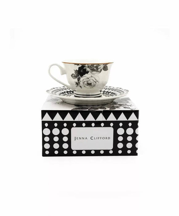Jenna Clifford Black Rose Cup and Saucer- JC7236