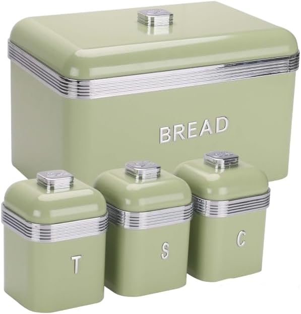 Distoplan Retro Deluxe Bread Bin and 3 Piece Canister Set-Bread Box