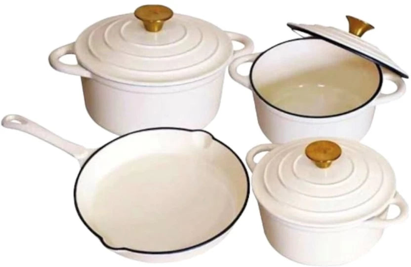 Cast Iron 7 Piece Authentic Dutch Oven Cookware Pot Set