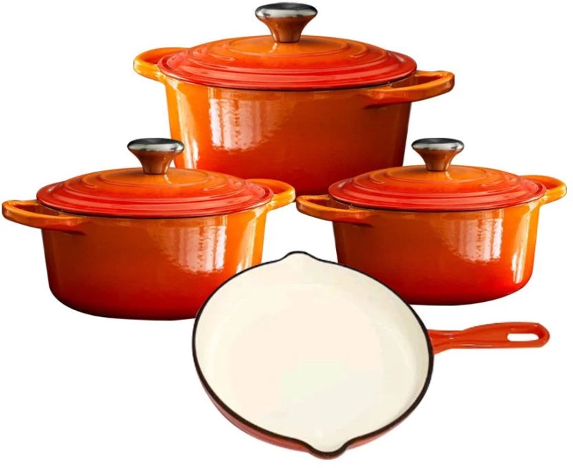 Cast Iron 7 Piece Authentic Dutch Oven Cookware Pot Set