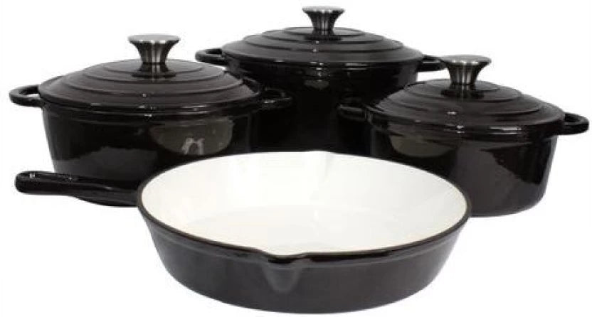 Cast Iron 7 Piece Authentic Dutch Oven Cookware Pot Set